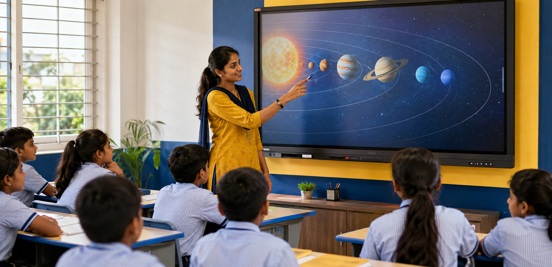 Teacher using a digital smart board